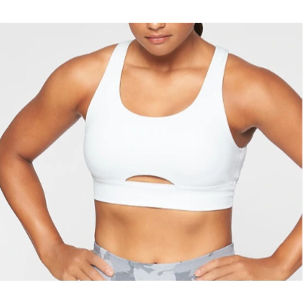 Athleta Zone Bra White Powervita Fabric Strappy Back Removable Cups Size Medium